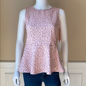 NWT Elle polka dot blouse pink black peplum